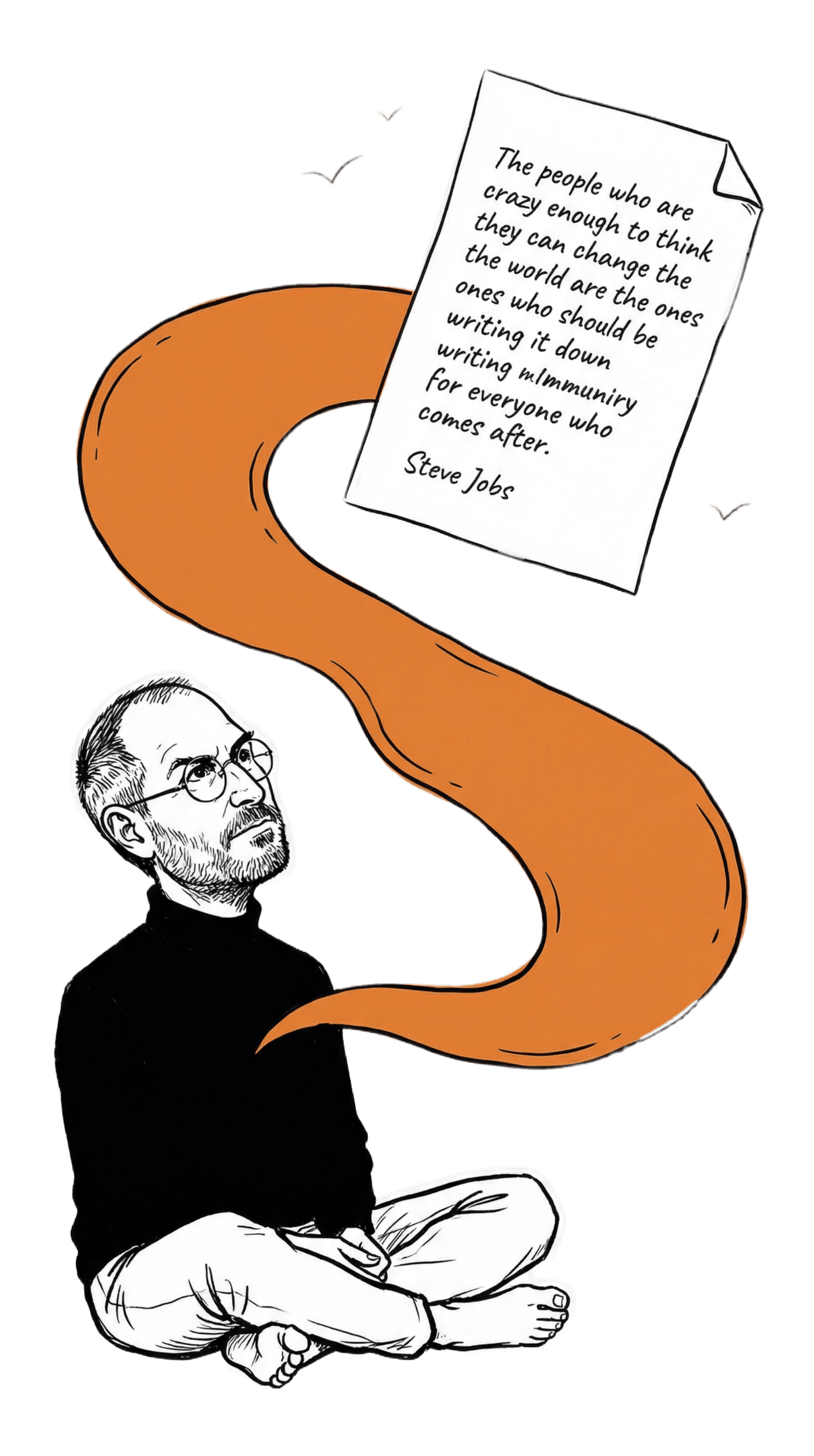 Editorial illustration evoking Steve Jobs's writing voice