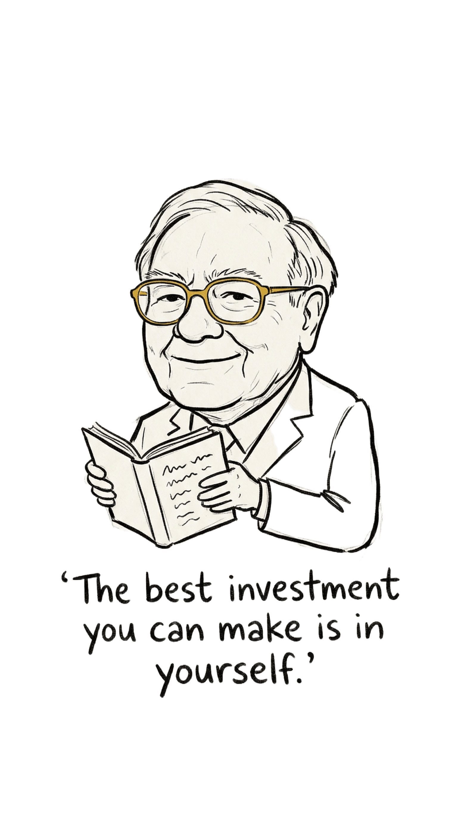 Editorial illustration evoking Warren Buffett's writing voice