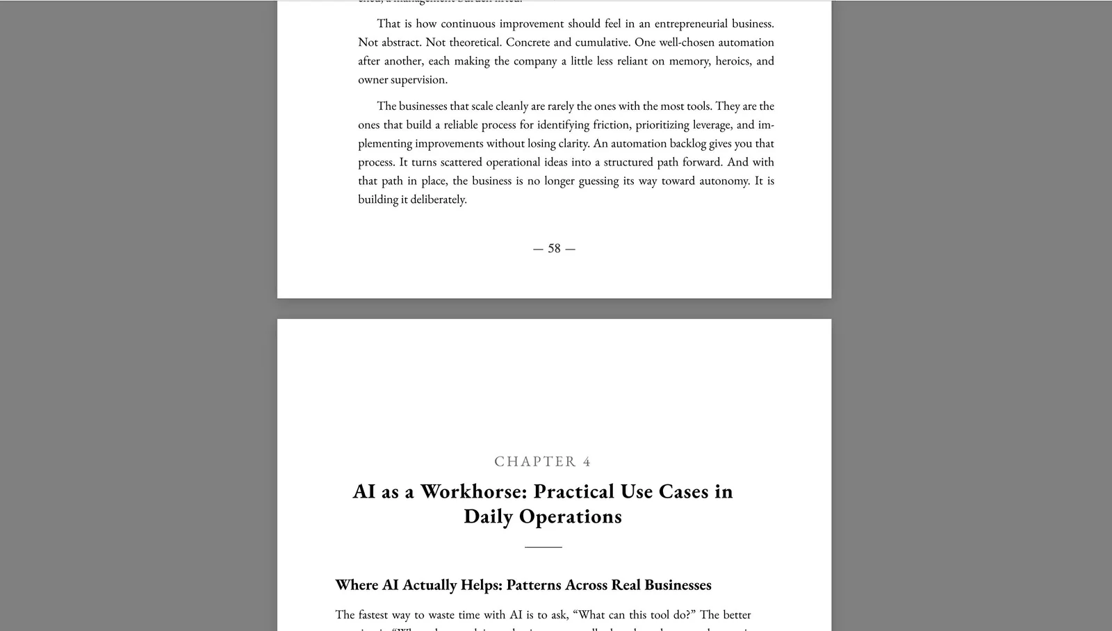 A formatted book interior spread showing clean, concrete prose on a chapter opening page