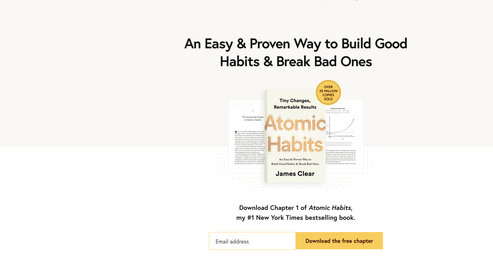 James Clear's website homepage at jamesclear.com, showing his pre-book blog that became the foundation for Atomic Habits