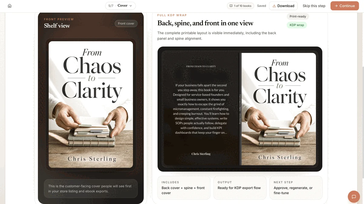 A print-ready cover in Built&Written showing the front, back, and spine in one wrap view