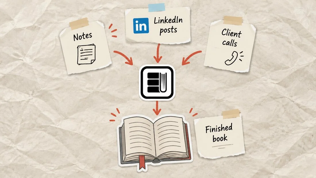 Notes, call transcripts, and LinkedIn posts that a ghostwriter would bill interview hours to extract