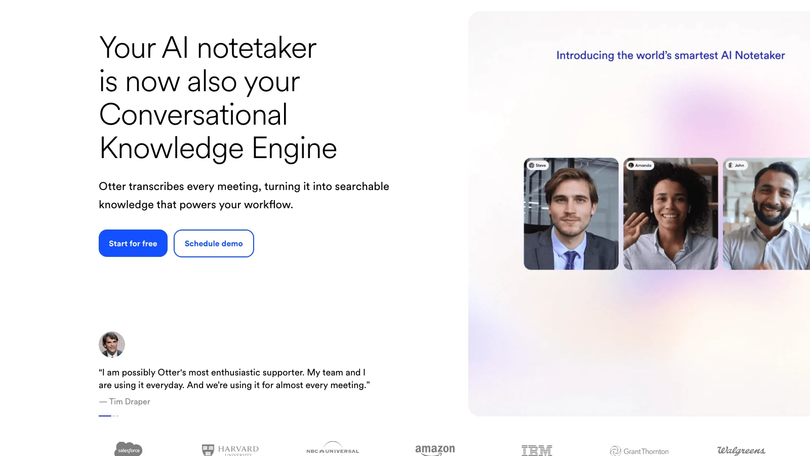 Otter.ai transcription tool homepage