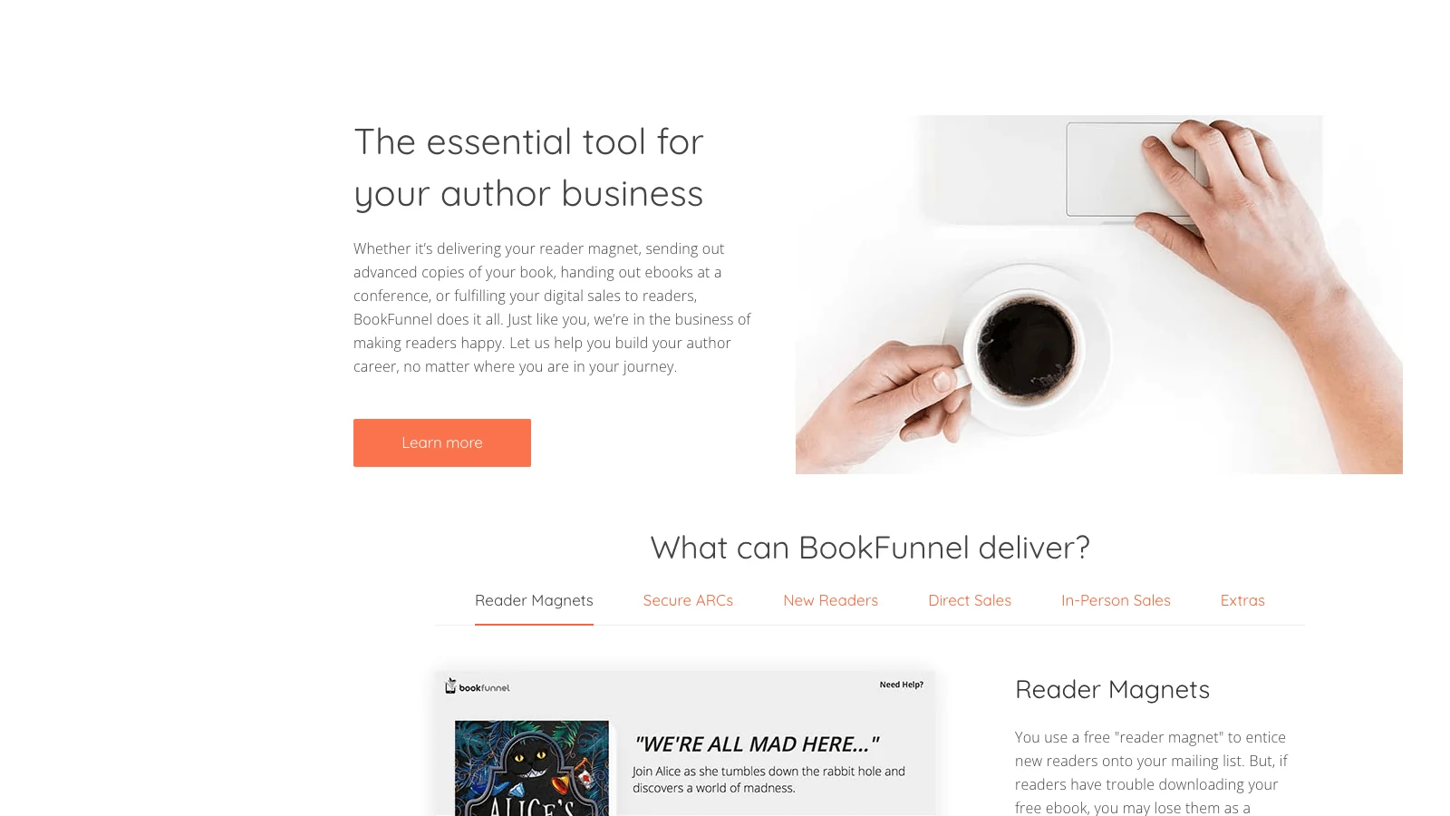 BookFunnel homepage showing ARC delivery platform