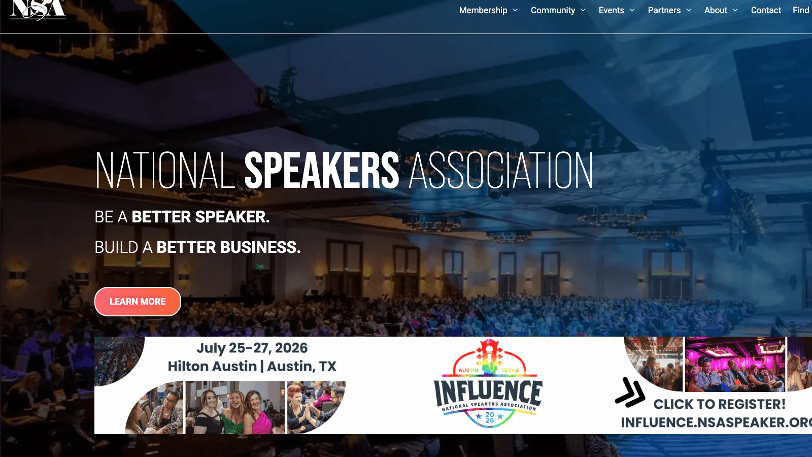 National Speakers Association homepage at nsaspeaker.org, the professional association for paid keynote speakers