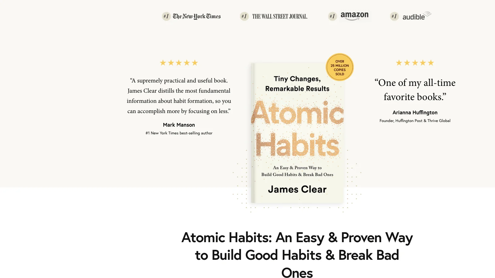 James Clear's Atomic Habits page showing the book cover and subtitle