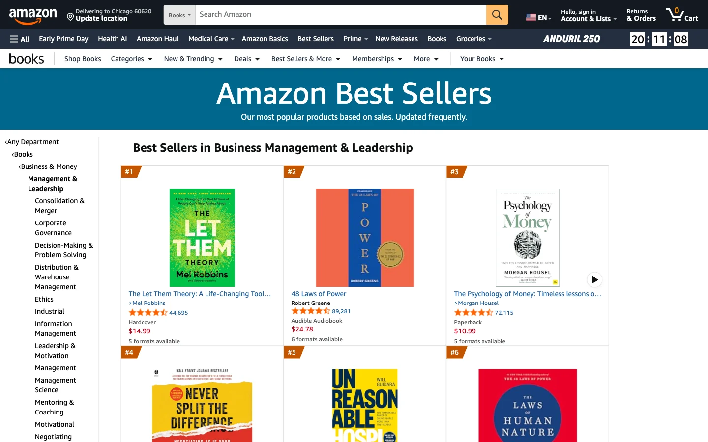 An Amazon category bestseller page showing the orange number-one Best Seller badge on the top-ranked book in a niche subcategory