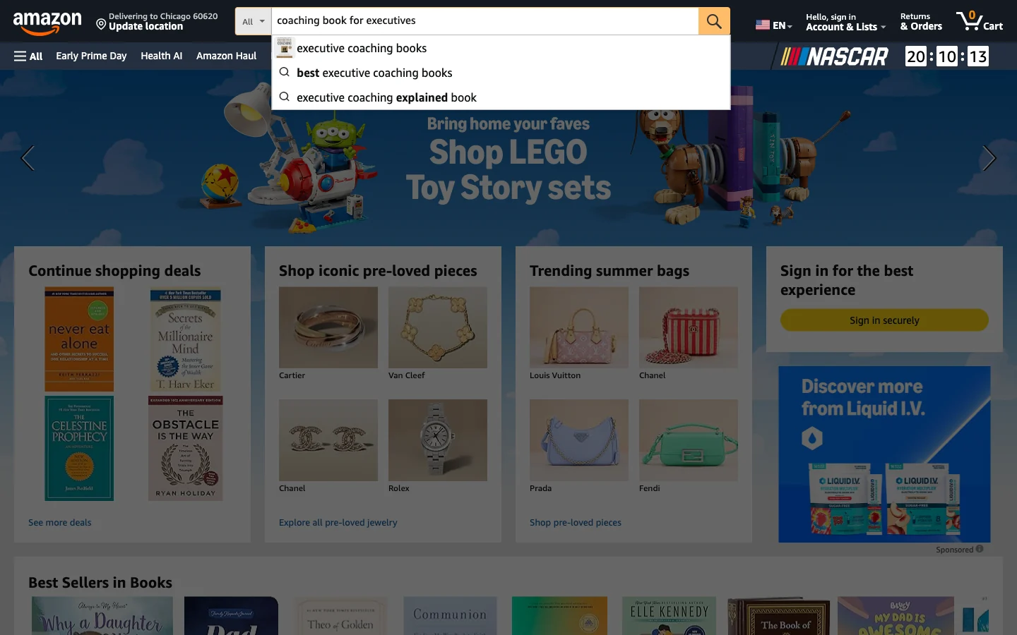 The Amazon search bar showing autocomplete suggestions populating as a shopper types a book-related phrase, revealing the real phrases readers search