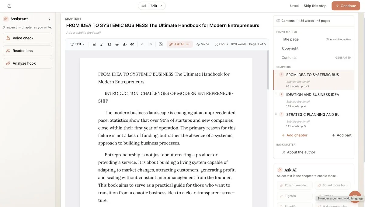 Built&Written's Wren editor showing drafting, formatting, and KDP export in a single workspace