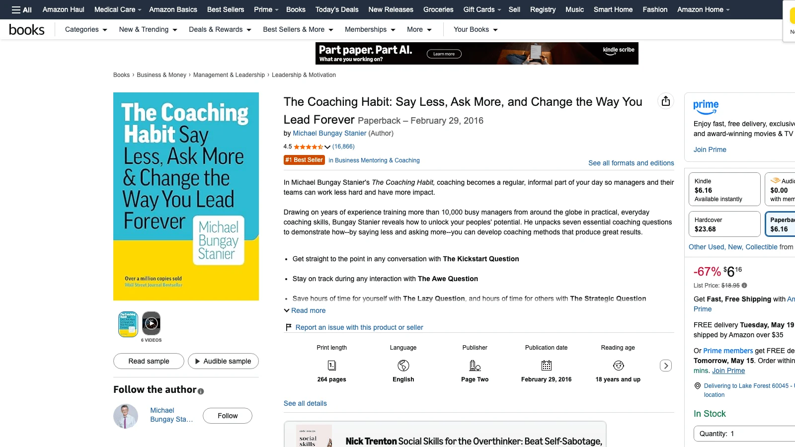 The Coaching Habit by Michael Bungay Stanier listing on Amazon