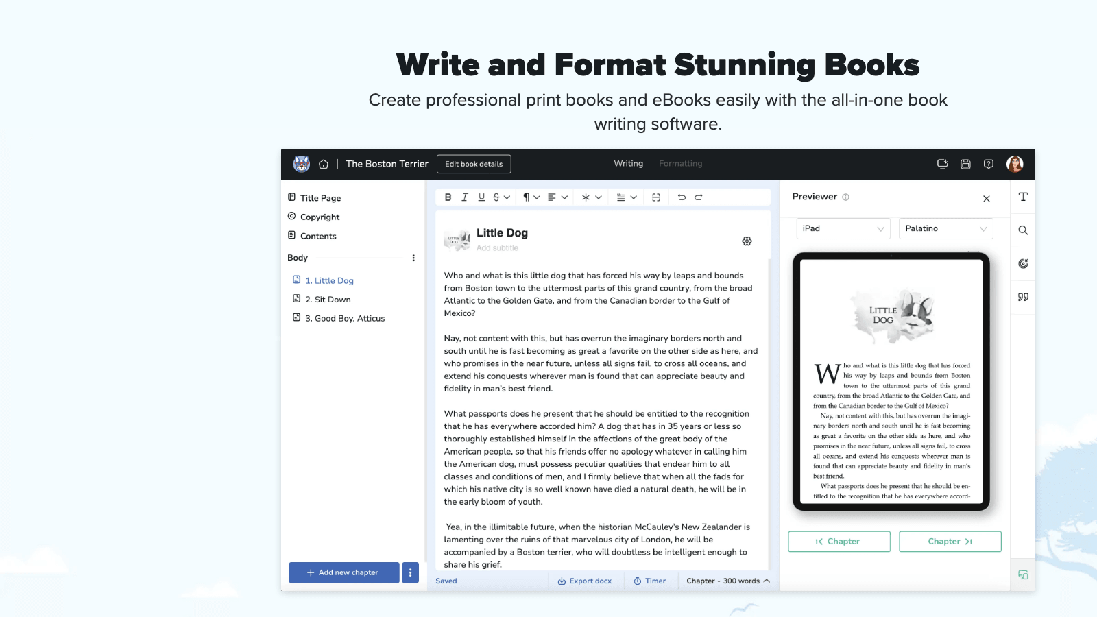 Atticus homepage showing cross-platform book formatting