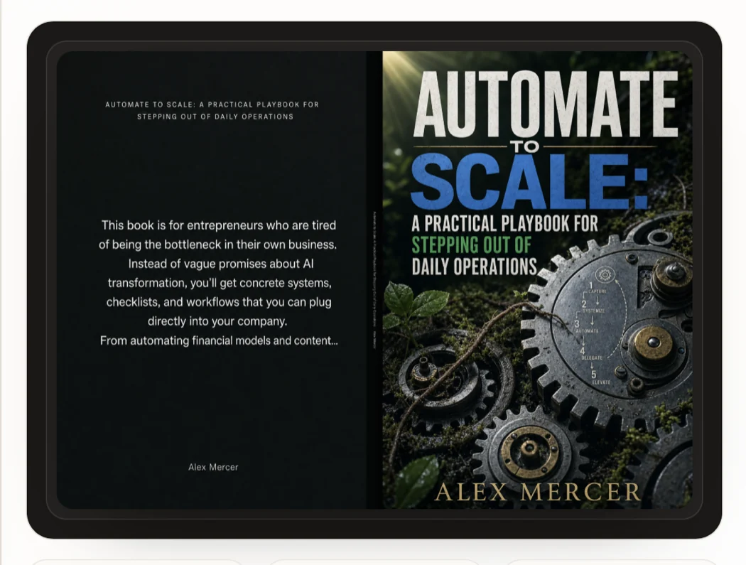 A finished business book shown front cover and back cover on a tablet
